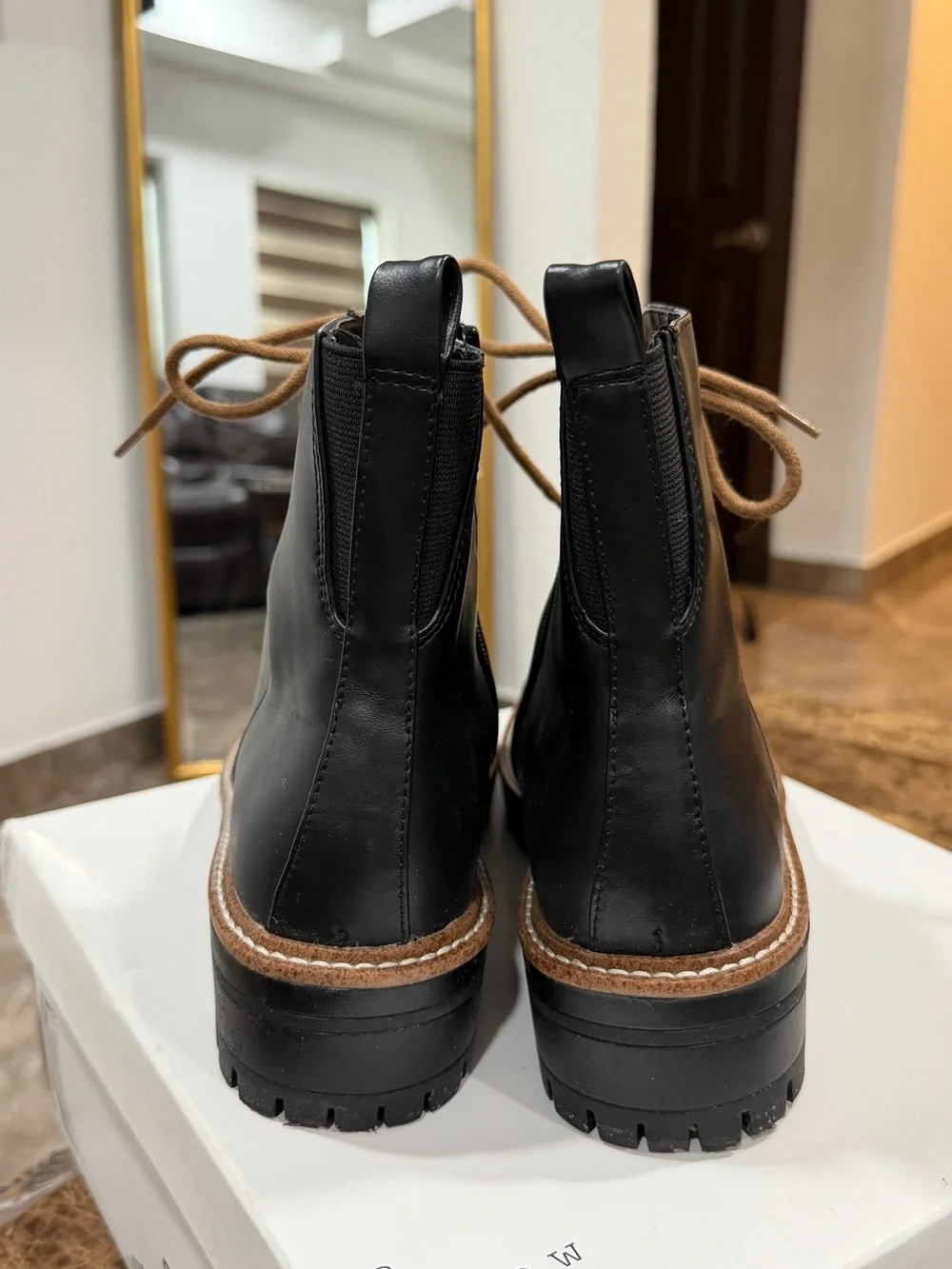 a new day Black Ankle Boots with Tan Laces